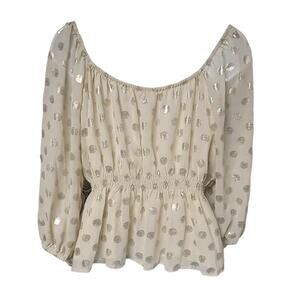 Francescas Mi Ami Ivory Gold Polka Dot Shirt Top Blouse Size Extra Small